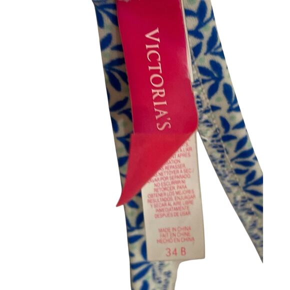 Victoria Victoria's Secret Blue Floral Halter Swimsuit Bikini Top Size 34 B EUC - Picture 6 of 12